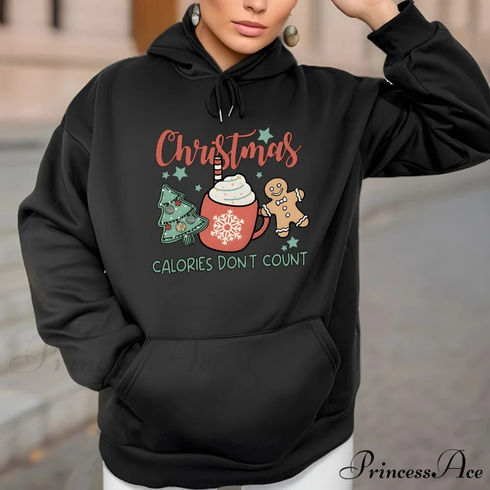 Fleece Lined Casual Drawstring Sports Christmas Tree Hoodie Christmas Hoodies-L