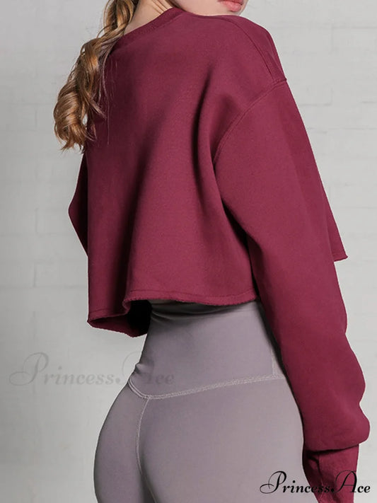 Fleece Lined Graceful Solid Cropped Sweatshirt