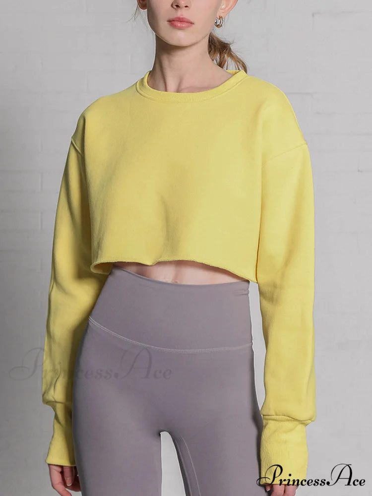 Fleece Lined Graceful Solid Cropped Sweatshirt