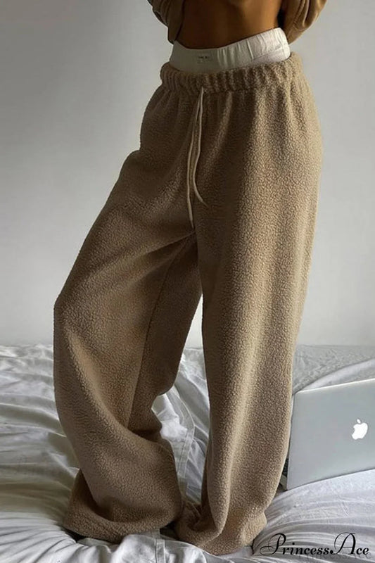 Fleece Wide Leg Relaxed Straight Pants