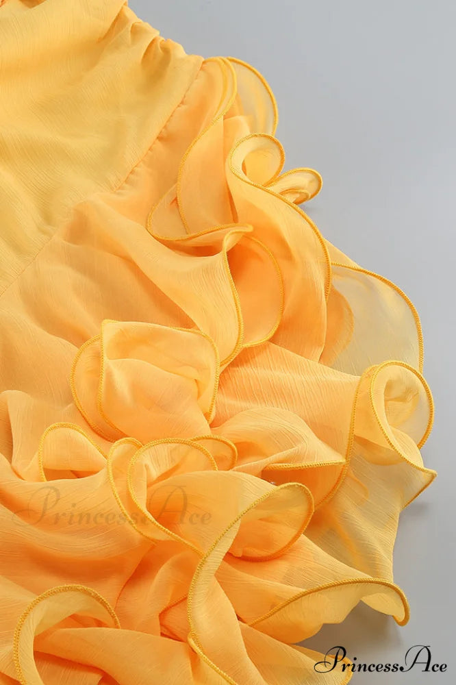 Fleur Yellow Stylish Strapless Cutout Gown