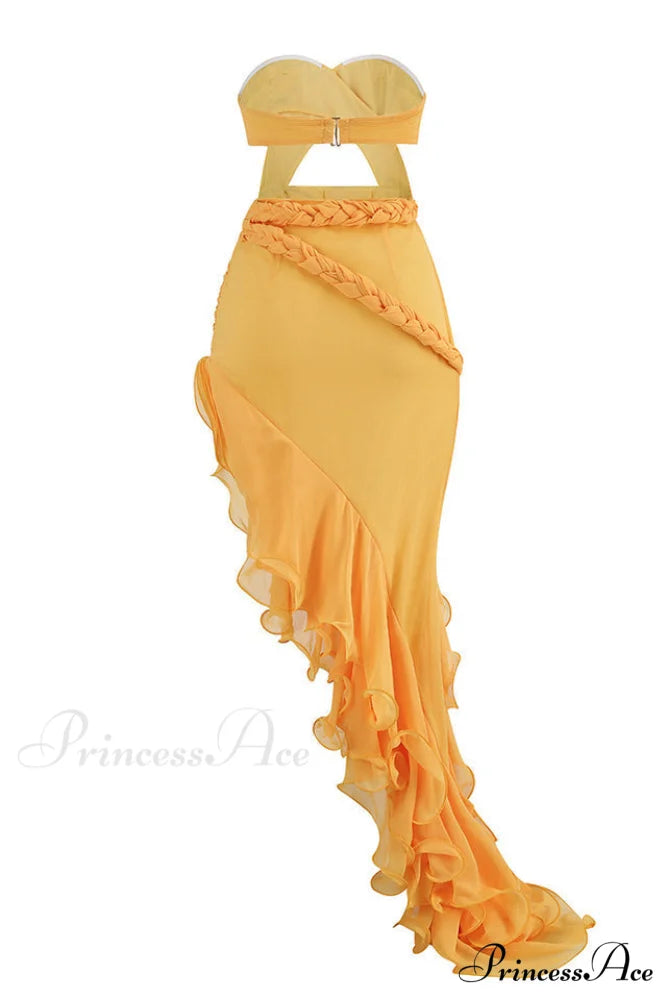 Fleur Yellow Stylish Strapless Cutout Gown