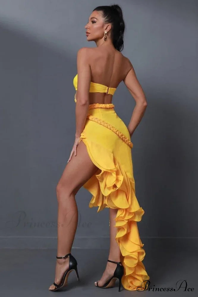 Fleur Yellow Stylish Strapless Cutout Gown