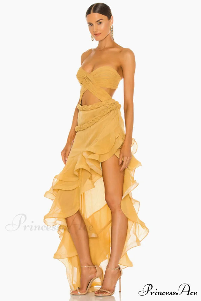 Fleur Yellow Stylish Strapless Cutout Gown