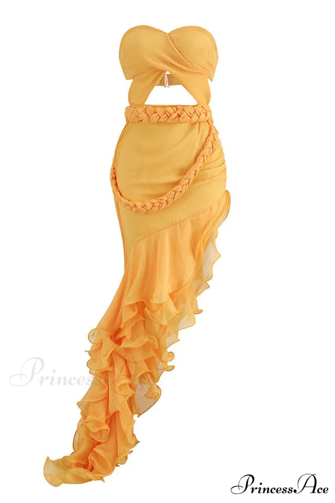 Fleur Yellow Stylish Strapless Cutout Gown