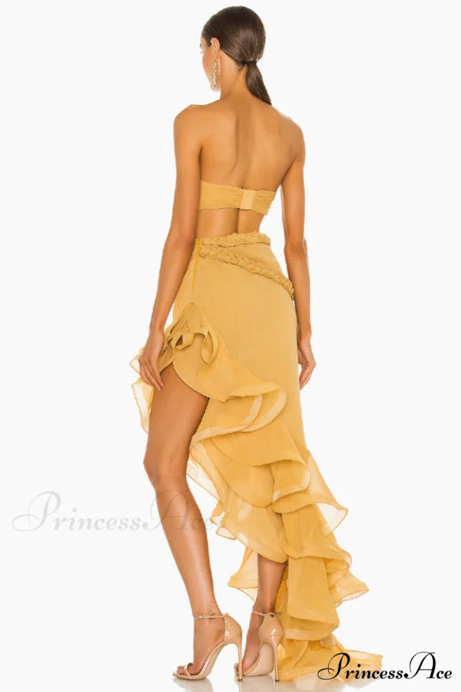 Fleur Yellow Stylish Strapless Cutout Gown