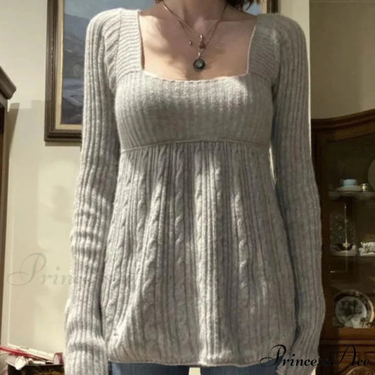 Flirtatious Knitted Sweaters Babydoll Blouses Extended Sleeve Knitwear Females GRAY2 / S knittop-250126