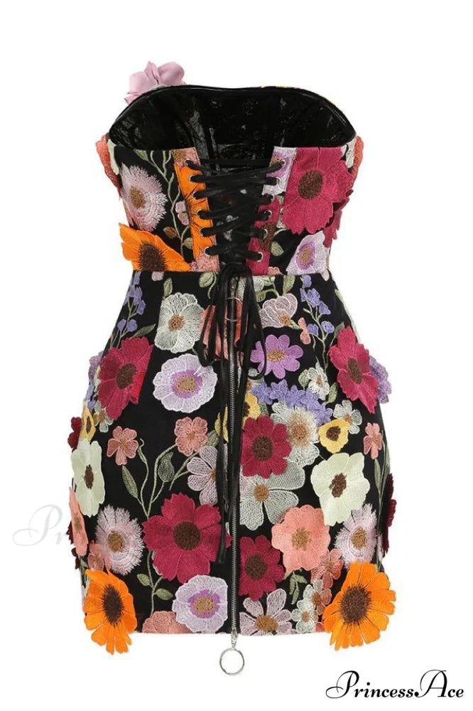 Floral 3D Embroidery Charming Tube Mini Dress