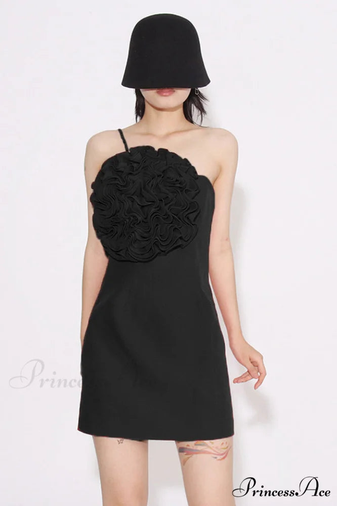 Floral Appliqu鑼?Stylish Gabardine Mini Dress S / Black