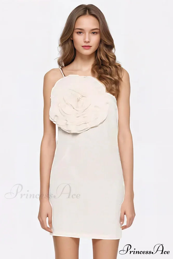 Floral Appliqu鑼?Stylish Gabardine Mini Dress S / White