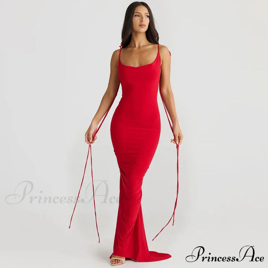 Floral-applique Backless Maxi Christmas Party Dress