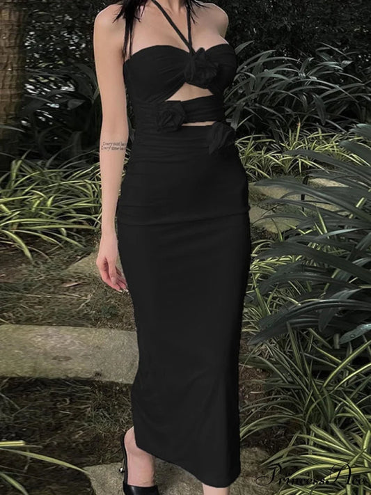 Floral Embellish Graceful Bandeau Top Black / S