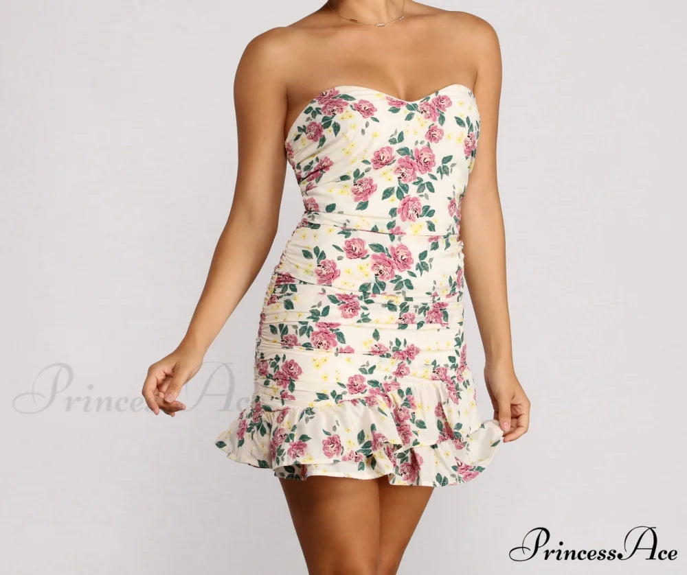 Floral Feels Stylish Ruffle Mini Dress IVORY / S
