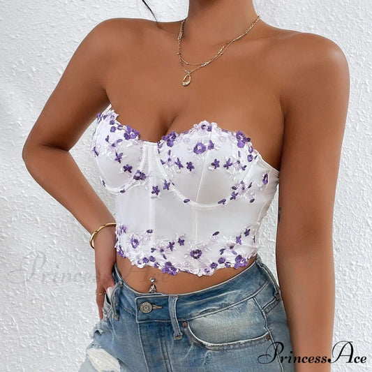 Floral Korean Open-Back Fishbone Corset Top Purple / S croptop-250126