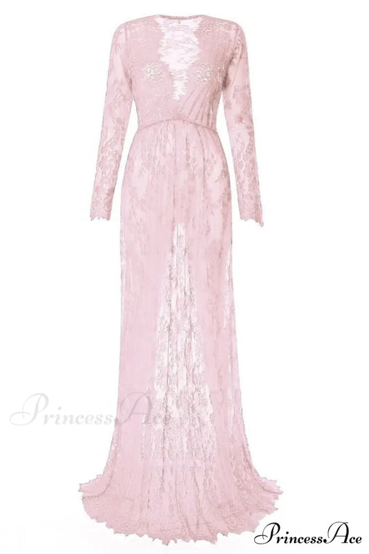 Floral Lace High Waist Slim Long Dress with Sheer Detail S / Navy