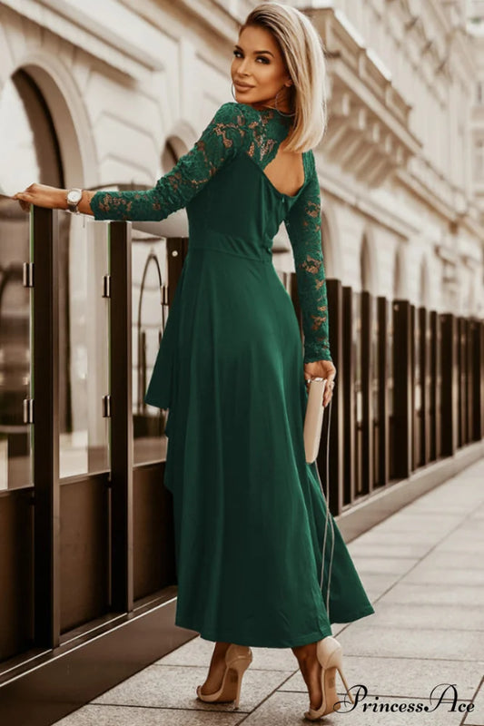 Floral Lace Satin Charming Maxi Prom Dress