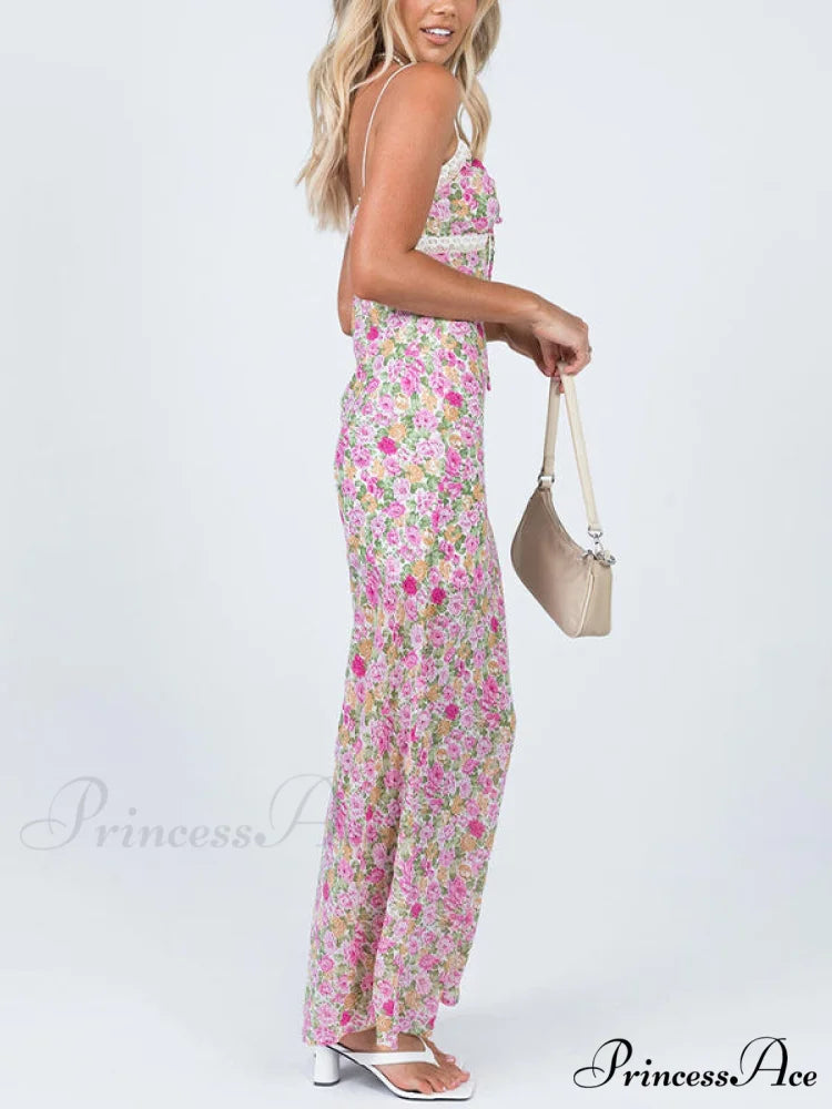 Floral Lace Trim Trendy Checkered Cropped Tank Top