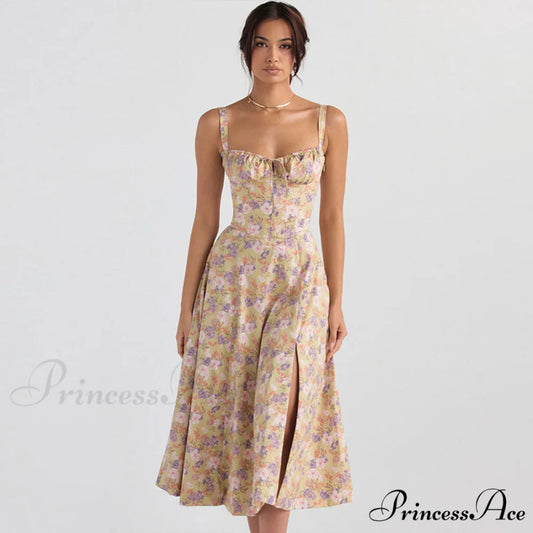 Floral Printed Crop Top and Classic Tiered Ruffle Skirt Matching Set S / Green