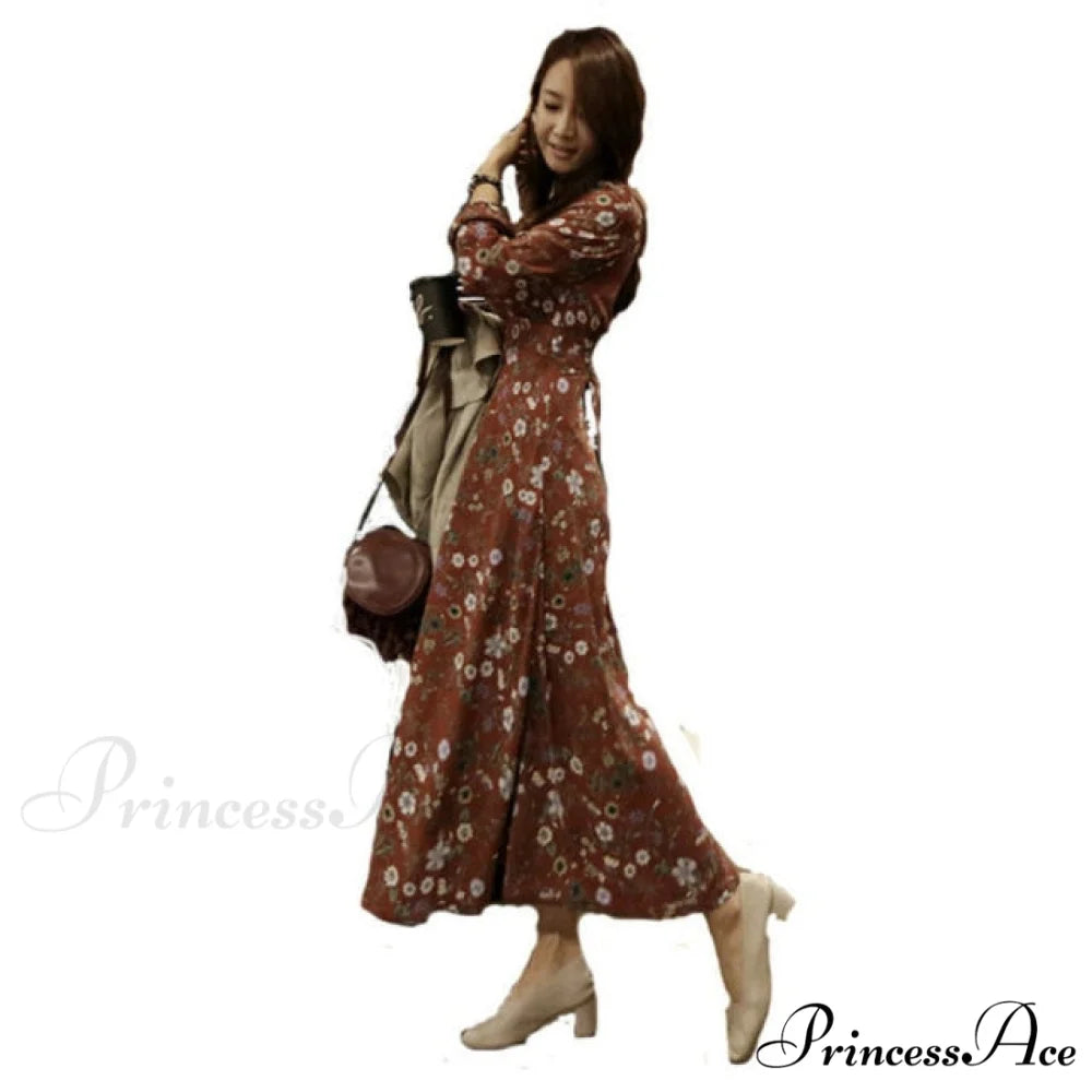 Floral Printed Dress Woman Dress red / S