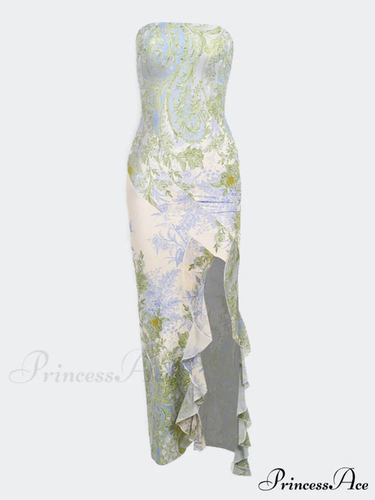 Floral Sexy Stylish Slit Maxi Dress Multicolor / S