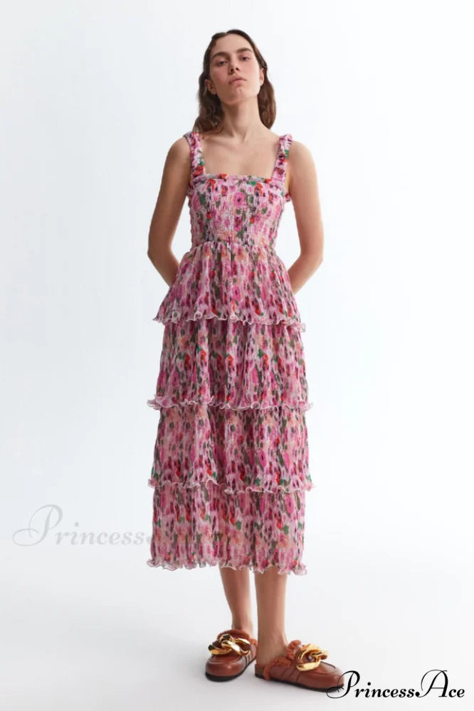 Floral Tiered Stylish Georgette Midi Dress