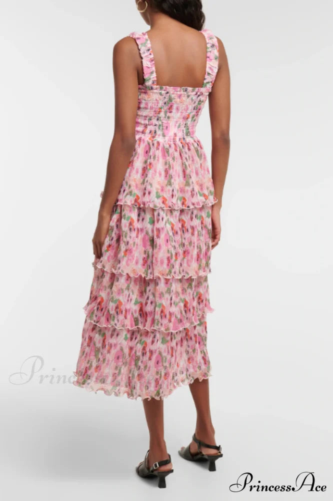 Floral Tiered Stylish Georgette Midi Dress