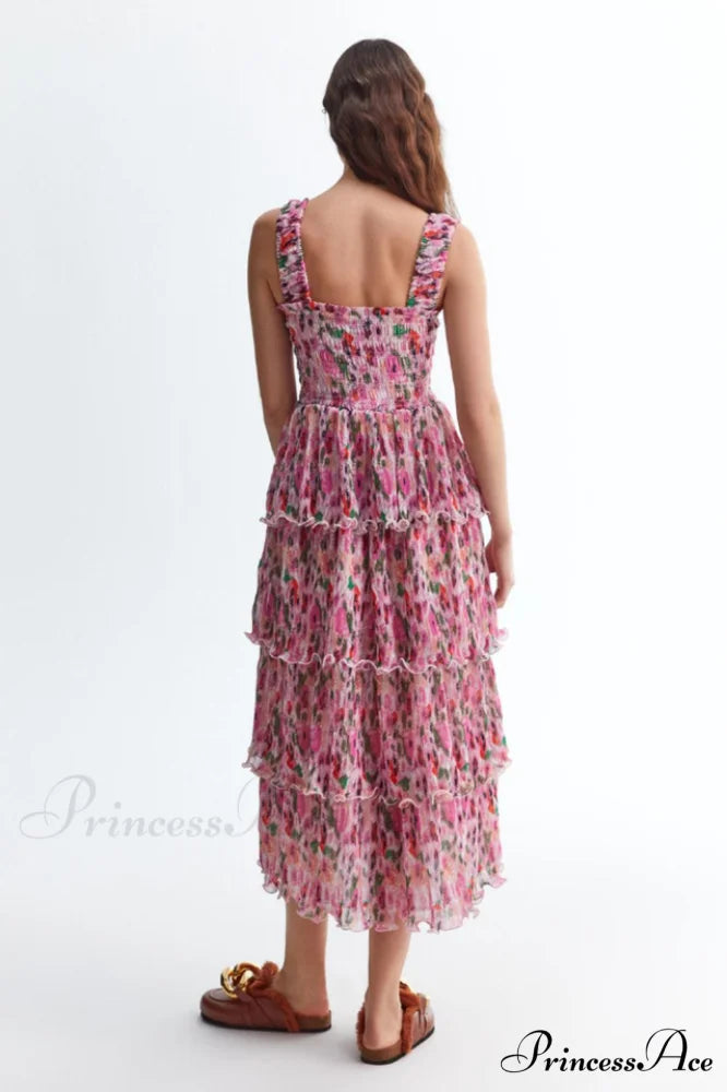 Floral Tiered Stylish Georgette Midi Dress