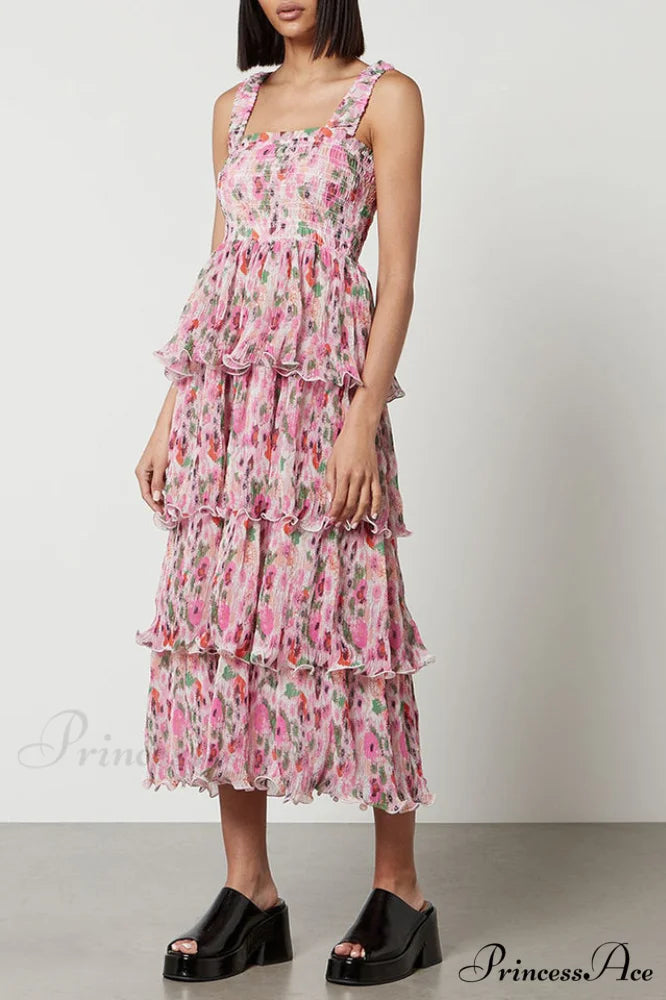 Floral Tiered Stylish Georgette Midi Dress