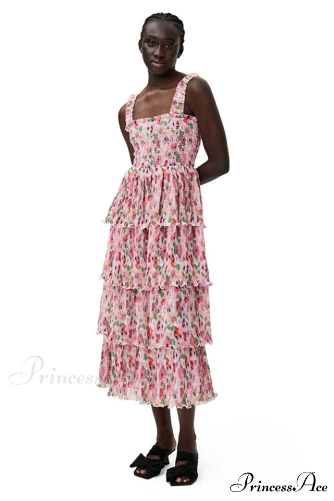 Floral Tiered Stylish Georgette Midi Dress