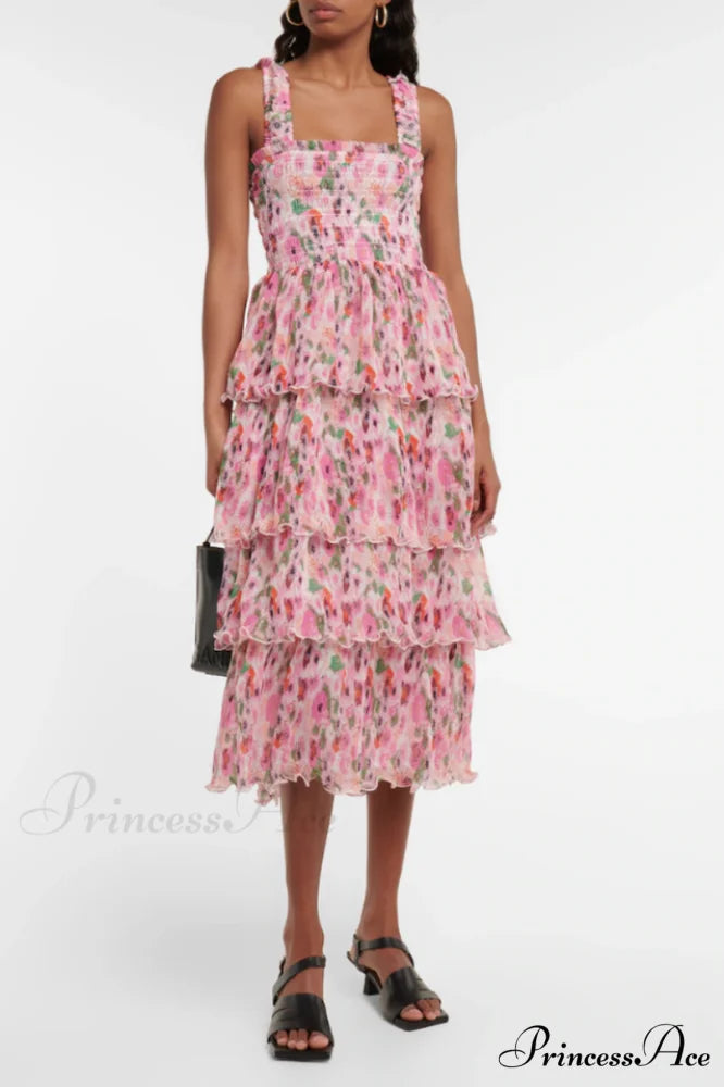 Floral Tiered Stylish Georgette Midi Dress