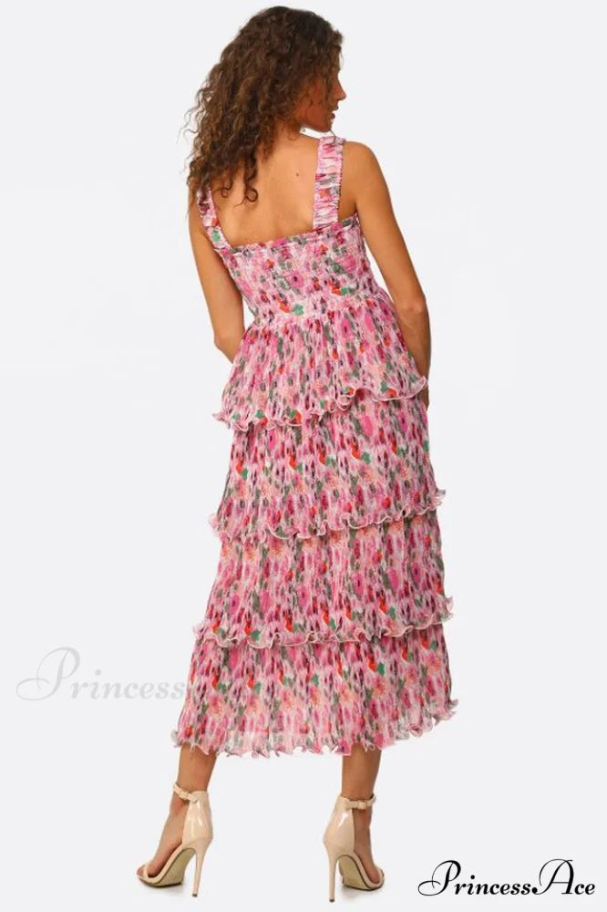 Floral Tiered Stylish Georgette Midi Dress
