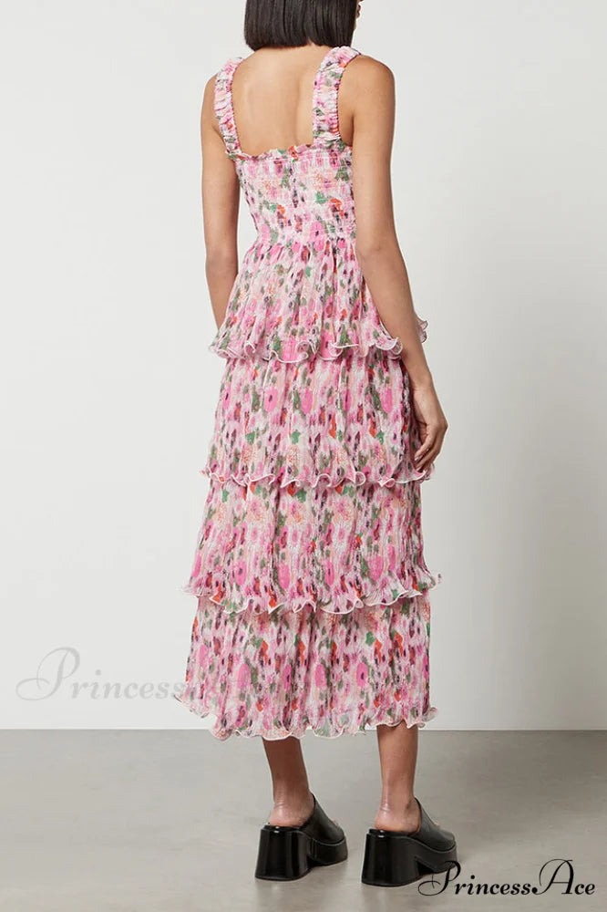 Floral Tiered Stylish Georgette Midi Dress