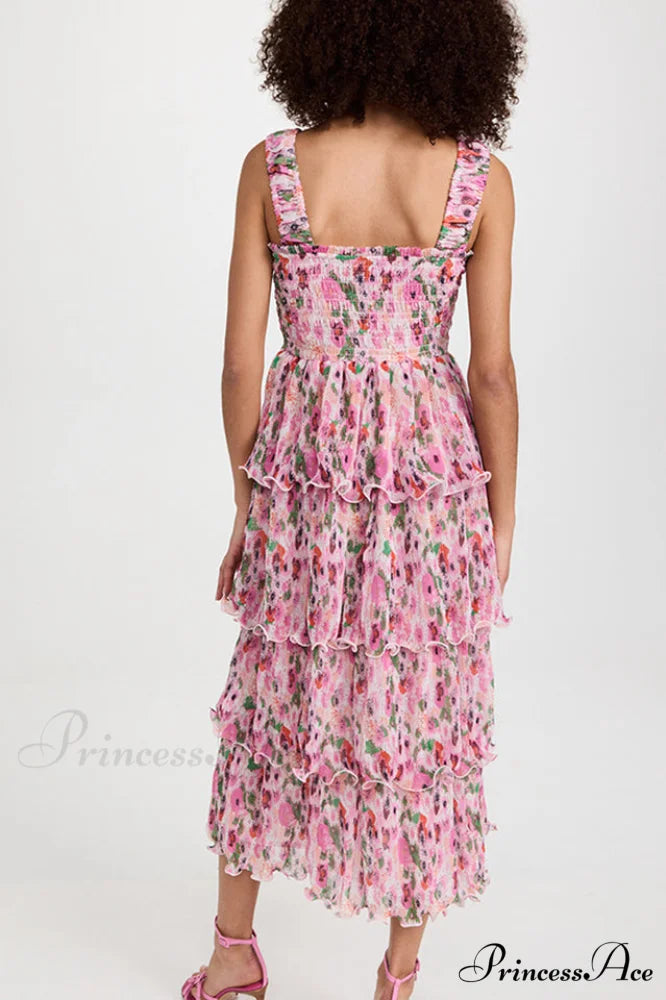 Floral Tiered Stylish Georgette Midi Dress