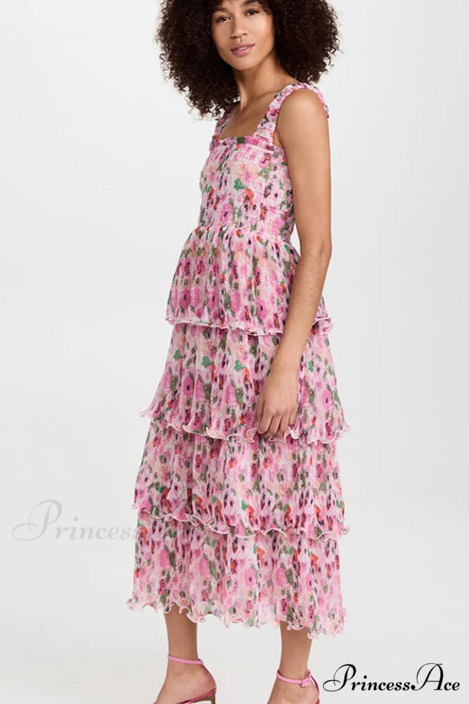 Floral Tiered Stylish Georgette Midi Dress
