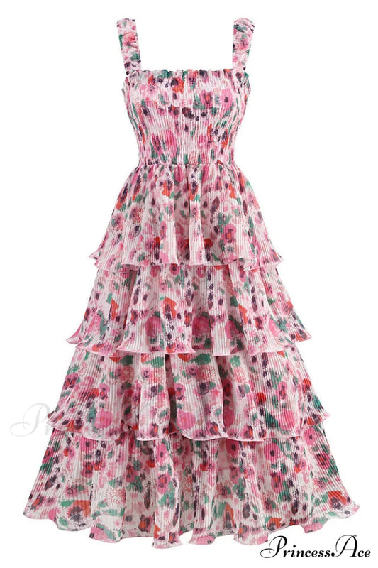 Floral Tiered Stylish Georgette Midi Dress XS / Floral