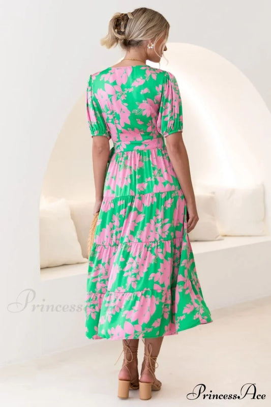 Floral Tiered Stylish Surplice Dress