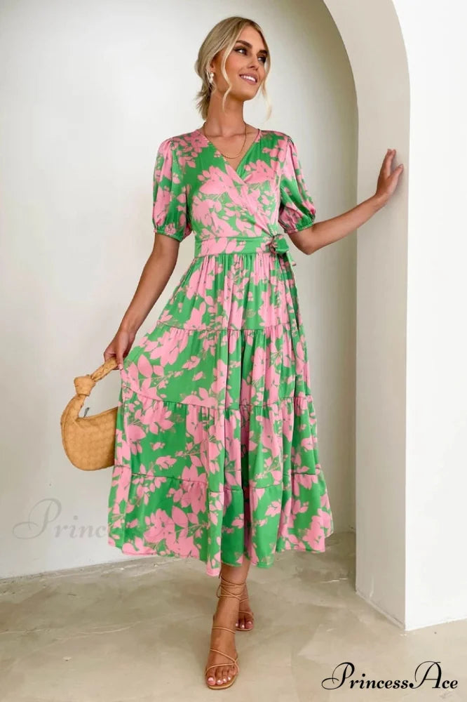 Floral Tiered Stylish Surplice Dress