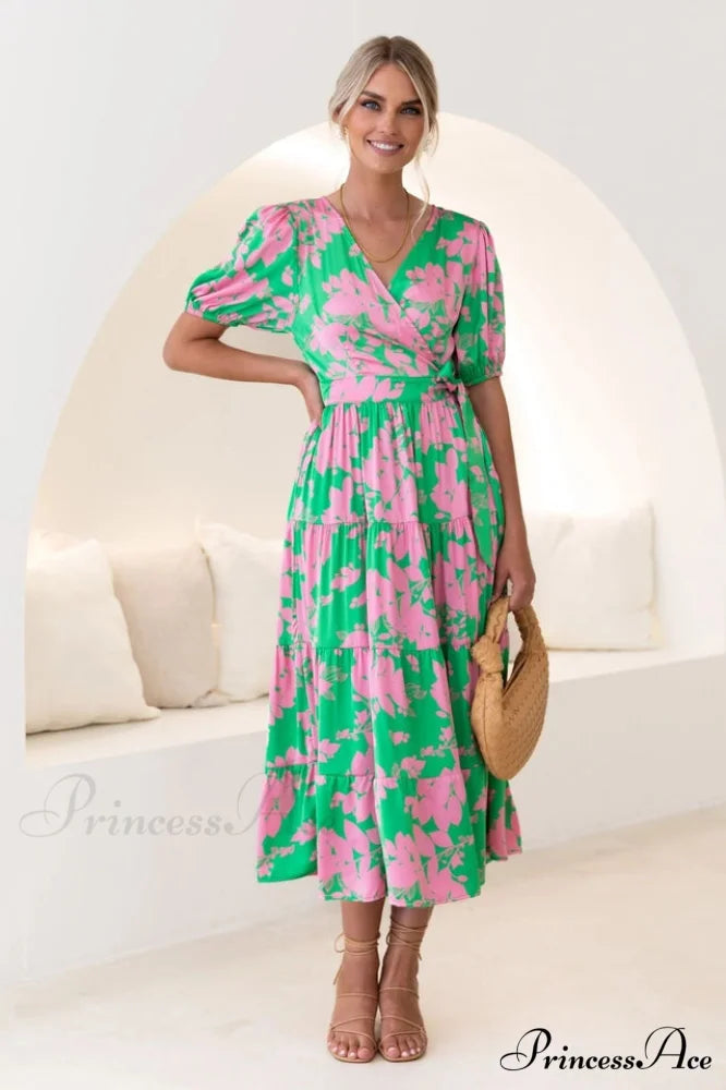Floral Tiered Stylish Surplice Dress