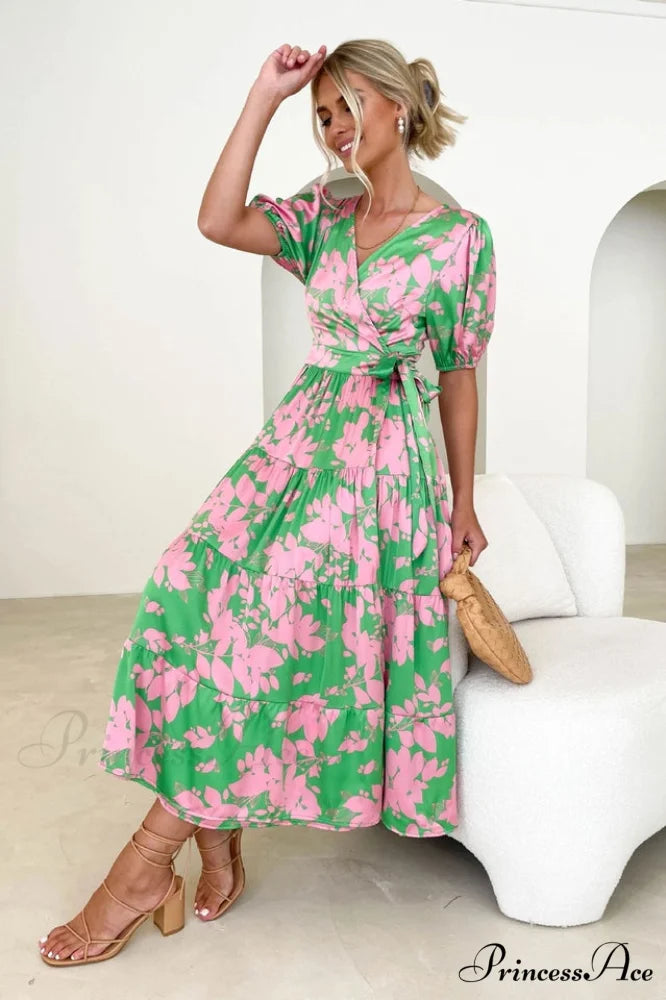 Floral Tiered Stylish Surplice Dress