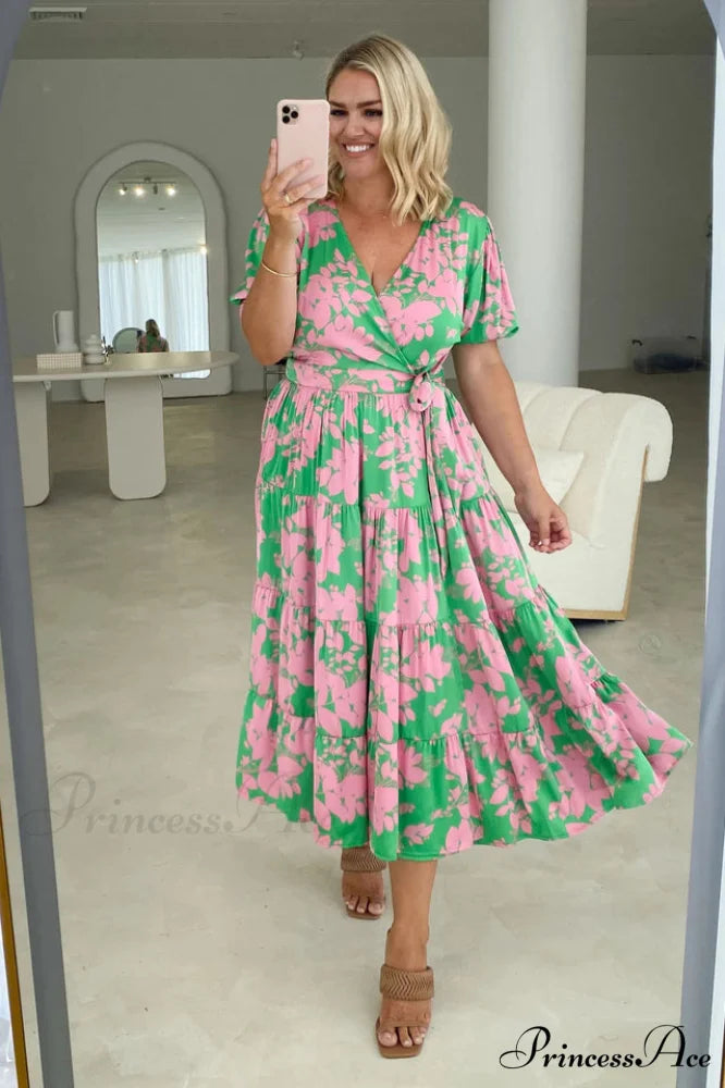 Floral Tiered Stylish Surplice Dress