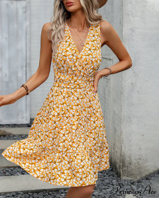 Floral V-neck A-line Dress