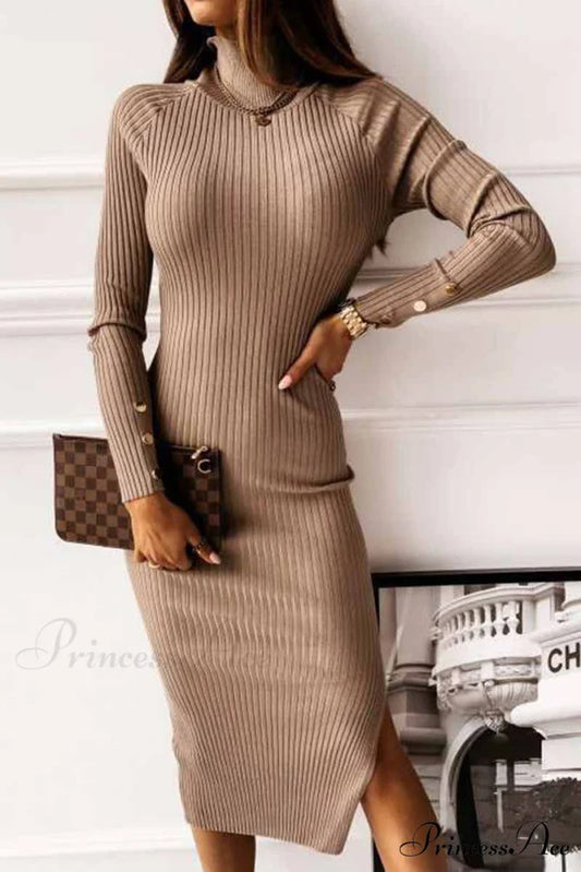 Florcoo Casual Sexy Long Modern Sleeve Mini Dress(4 Colors) S / Khaki