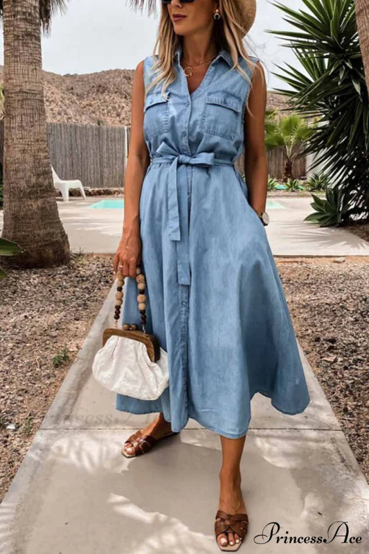 Florcoo Plaid Shirt Trendy Long Sleeve Single Dress S / Light Blue