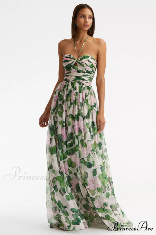 Florence Meadows Floral Trendy Print Maxi Dress Green / S