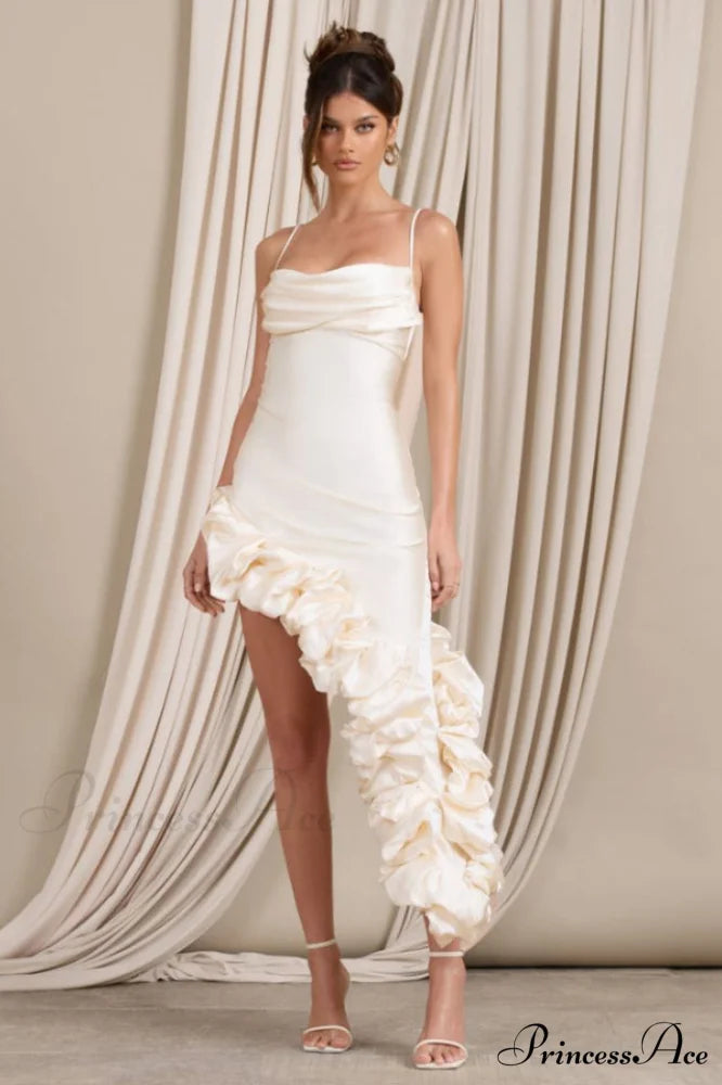 Florence Off Shoulder Charming Asymmetric Ruffle Dress XS / White
