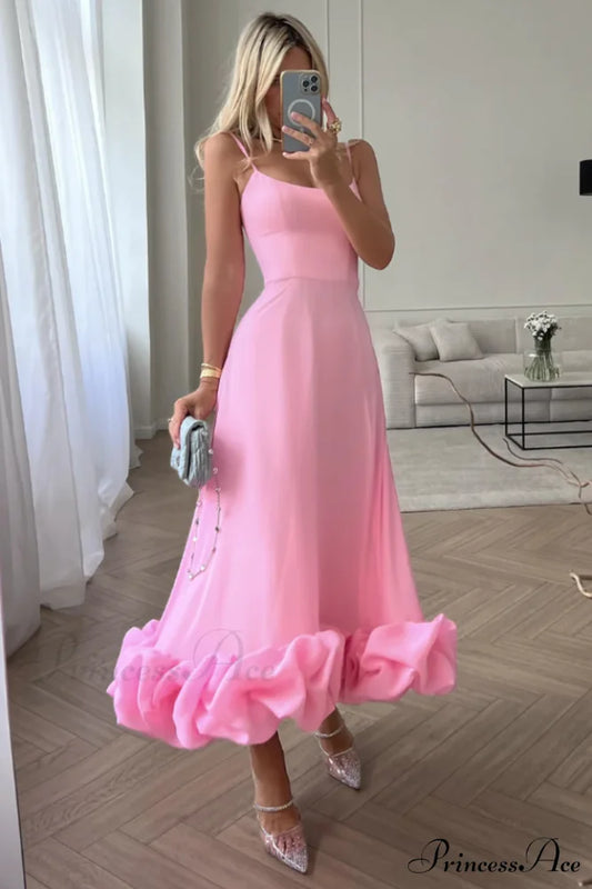 Flounce Bustier Stylish Midi Dress S / Pink