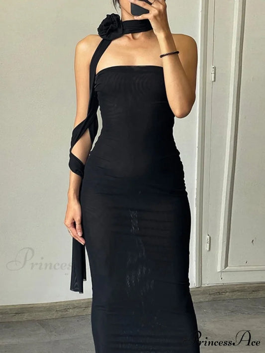 Flounce Spaghetti Strap Trendy Loose Denim Dresses Black / S