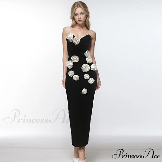 Flower Bandage Tube Graceful Prom Dress black / S promdress-250223