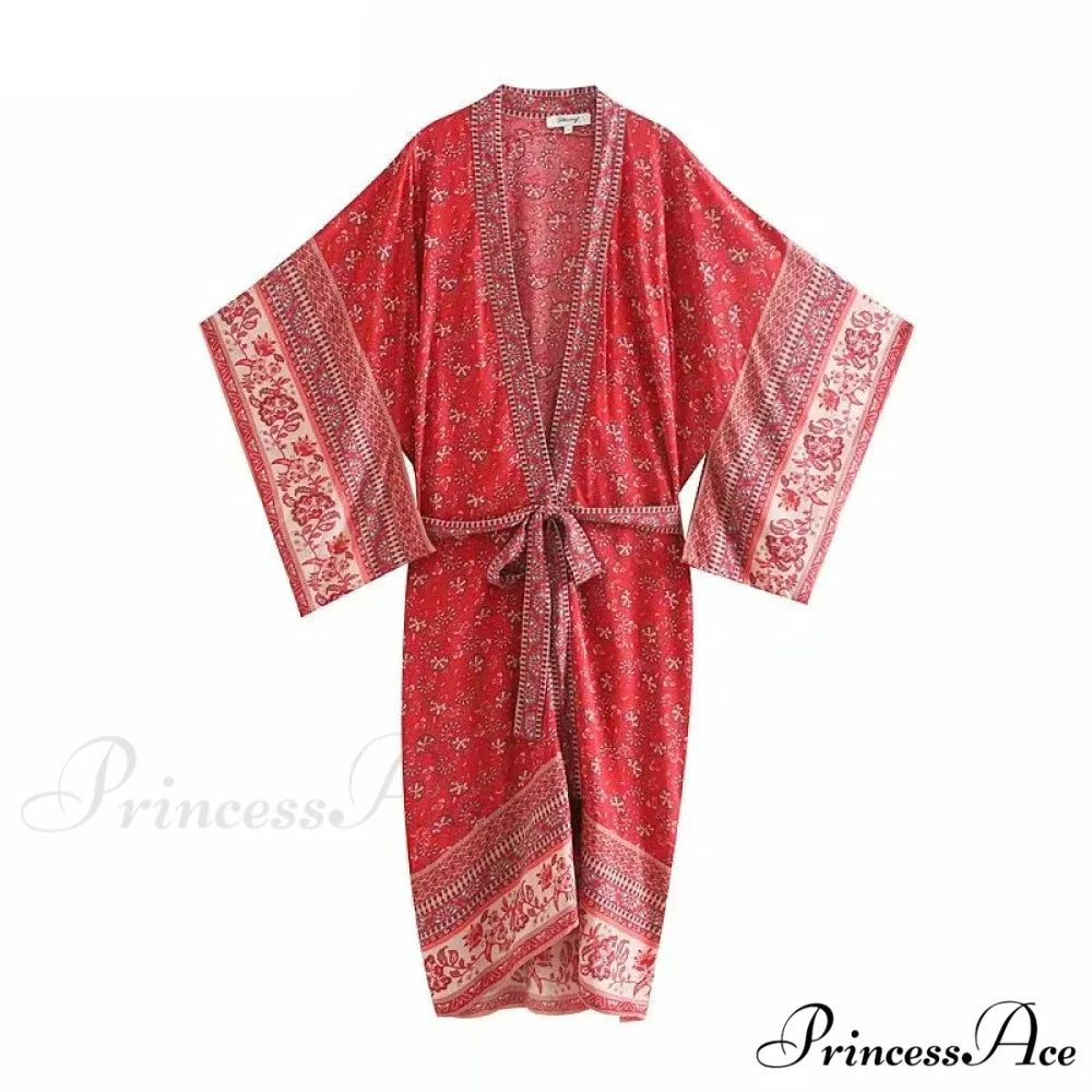 Flower Bat Sleeve Bohemian Kimono Swimsuit Dress bohodress-250126