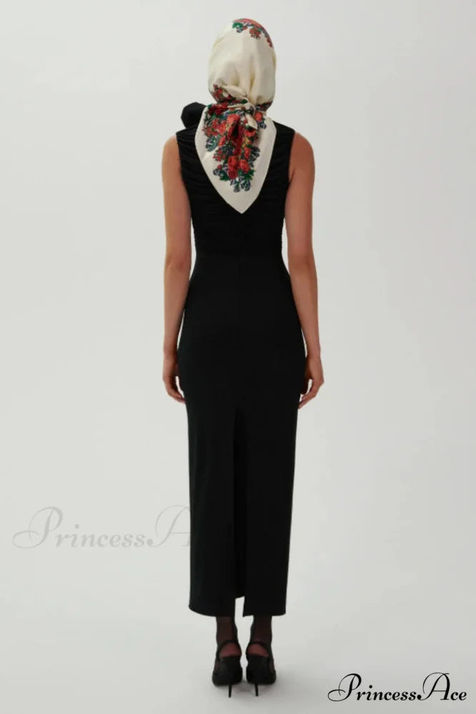 Flower Detail Stylish Ruched Midi Dress